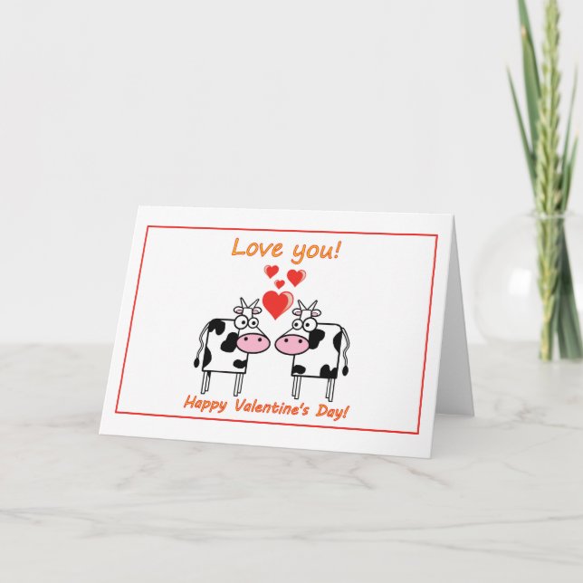 Tarjeta El día de San Valentín con vacas enamoradas de los (Anverso)