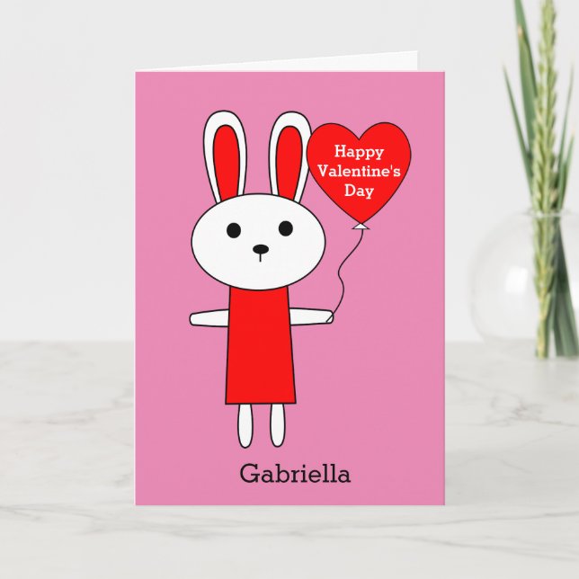 Tarjeta El día de San Valentín conejito rosa y rojo (Anverso)