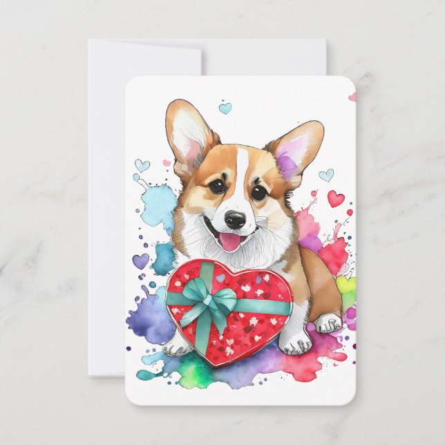 Tarjeta El día de San Valentín Corgi - Perro acuar (Anverso)