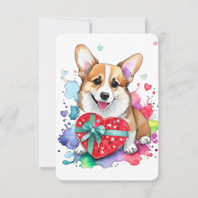 Tarjeta El día de San Valentín Corgi - Perro acuar (Anverso)