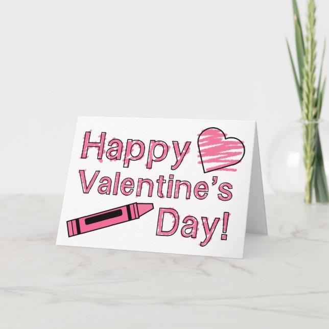 Tarjeta el día de San Valentín - Crayón rosa y cor (Anverso)