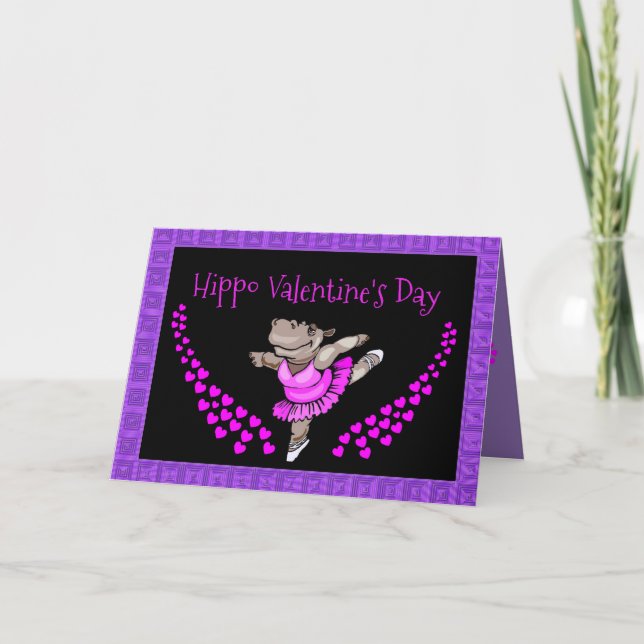 Tarjeta El día de San Valentín Cute con Hippo Ball (Anverso)