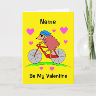 Tarjeta El día de San Valentín Cute Hedgehog Cycling