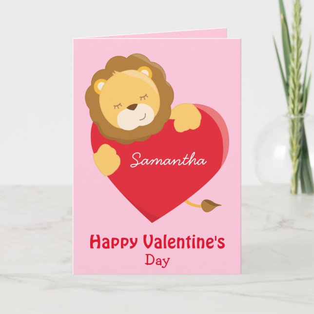 Tarjeta El día de San Valentín Cute Lion para su hija (Anverso)