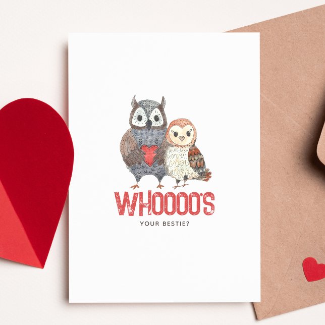 Tarjeta El día de San Valentín Cute Owl Pun Bestie (Subido por el creador)