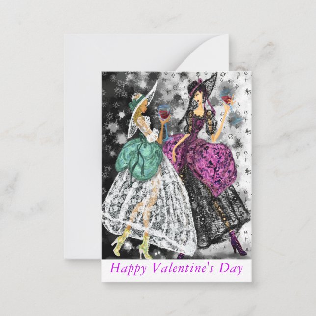 Tarjeta el día de San Valentín Damas Bebiendo Vino (Anverso)