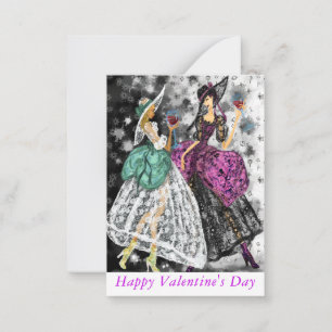 Tarjeta el día de San Valentín Damas Bebiendo Vino