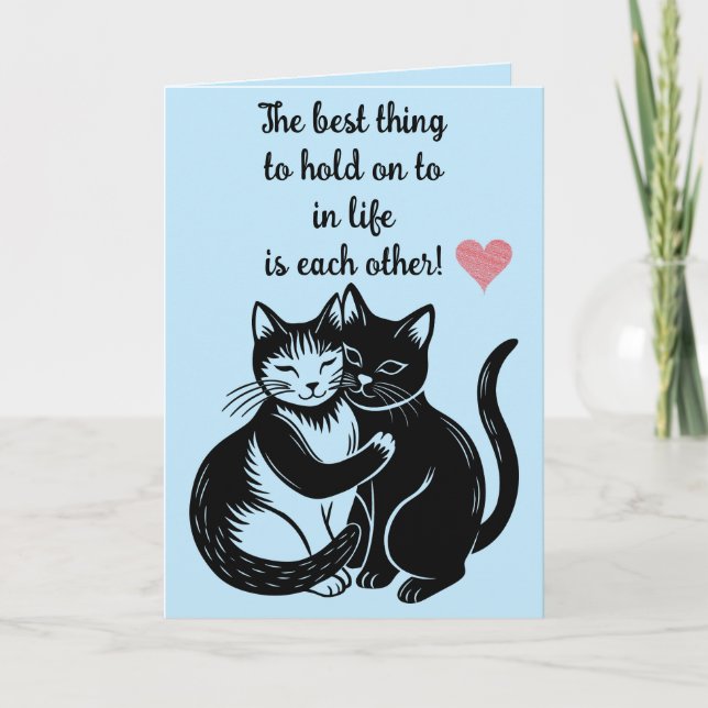 Tarjeta El día de San Valentín de abrazo de gatos editable (Anverso)