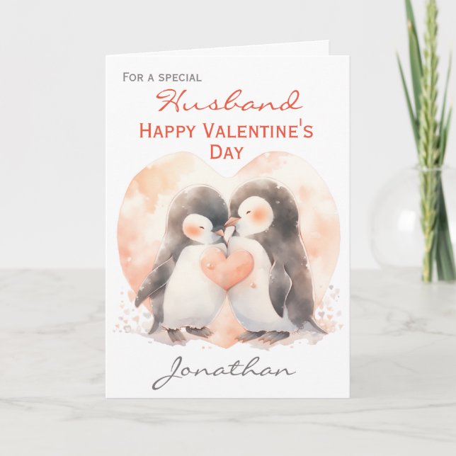 Tarjeta El día de San Valentín de amor pingüino de marido  (Anverso)