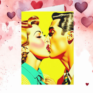 Tarjeta El día de San Valentín de besos de pareja retro su