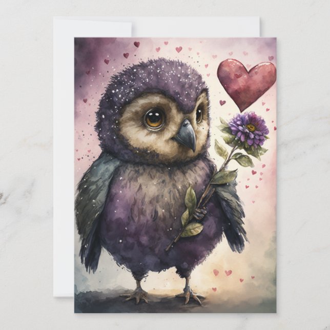Tarjeta El día de San Valentín de búho romántico (Anverso)