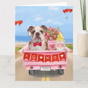 Tarjeta El día de San Valentín de Bulldog inglés Truck Hea