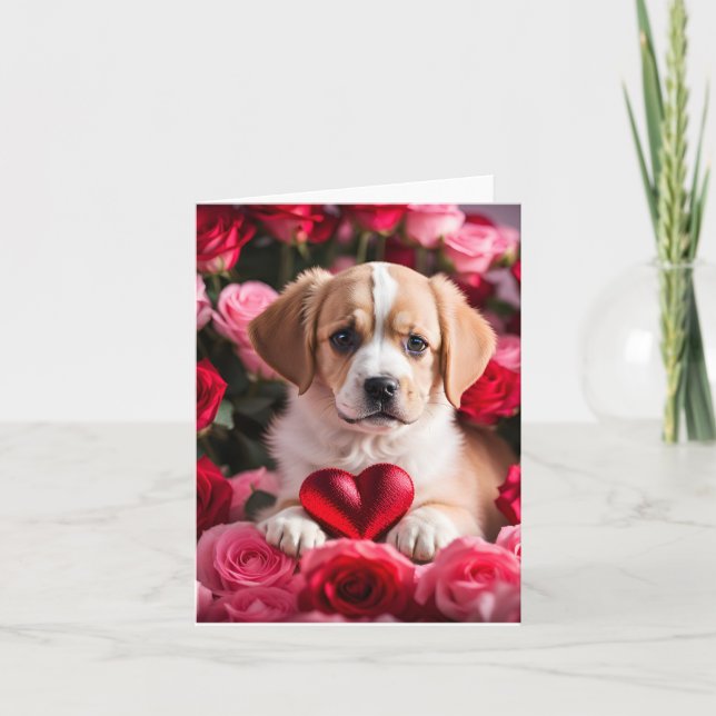 Tarjeta El día de San Valentín De Cachorro Cuto En Blanco (Anverso)