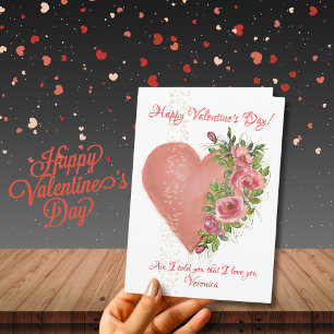 Tarjeta El día de San Valentín de corazón rosado c