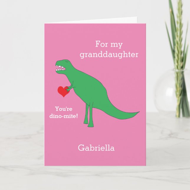 Tarjeta El día de San Valentín de dinosaurios rosa (Anverso)