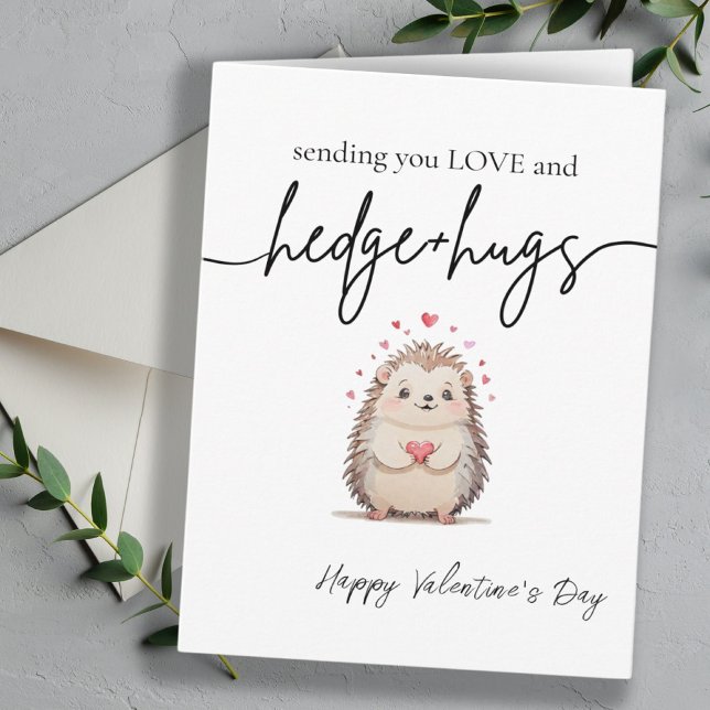 Tarjeta El día de San Valentín de edgehog acuático simple  (Cute & Simple Watercolor Hedgehog Valentine's Day Card)