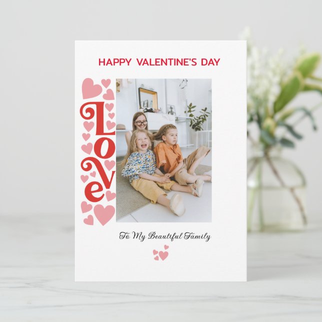Tarjeta El día de San Valentín de fotografía famil (Anverso de pie)