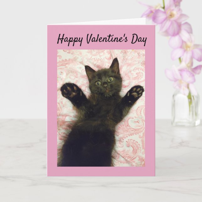Tarjeta El día de San Valentín de gatito negro (Orquídea)