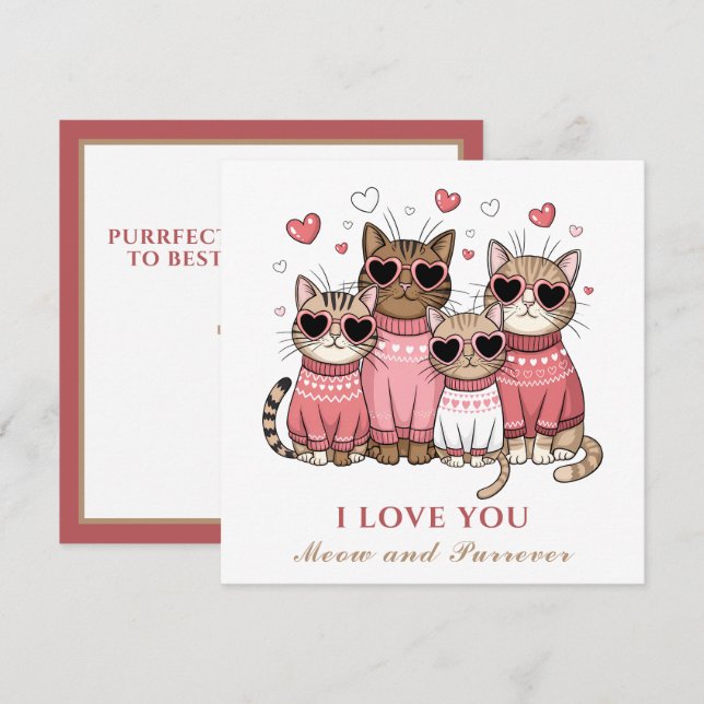 Tarjeta El día de San Valentín de gato lindo mamá  (Anverso / Reverso)