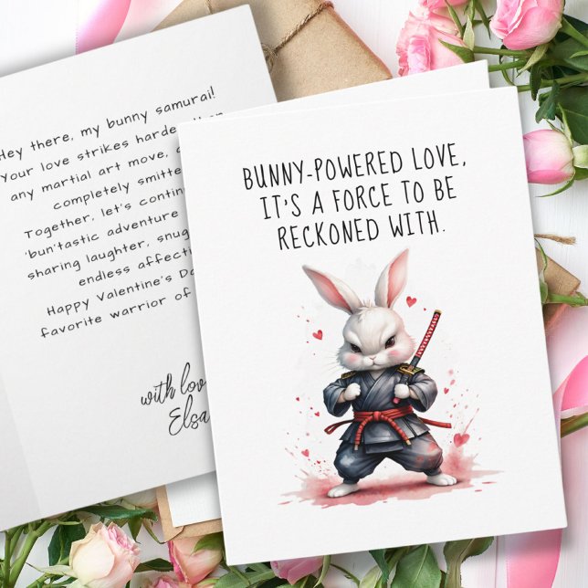 Tarjeta El día de San Valentín de Guay Bunny Ninja Warrior (Cool White Bunny Ninja Warrior Valentine's Day Card)