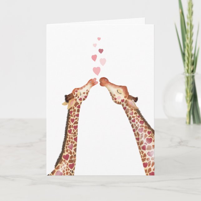 Tarjeta El día de San Valentín de jirafas de besos (Anverso)