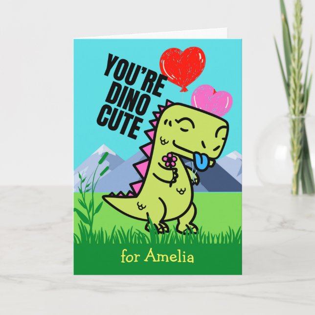 Tarjeta El día de San Valentín de la diosa hija cute dinos (Anverso)