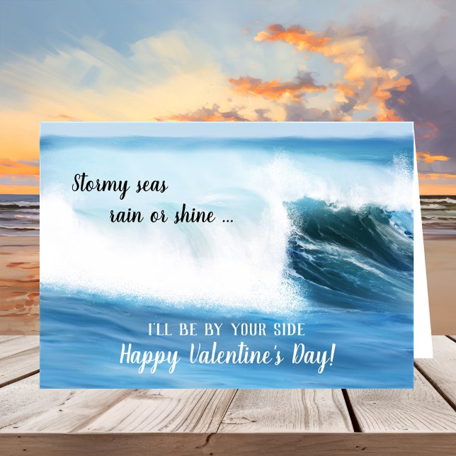 Tarjeta El día de San Valentín de las olas de los  (Valentine's Day greeting card featuring a painting of surf waves on the beach)