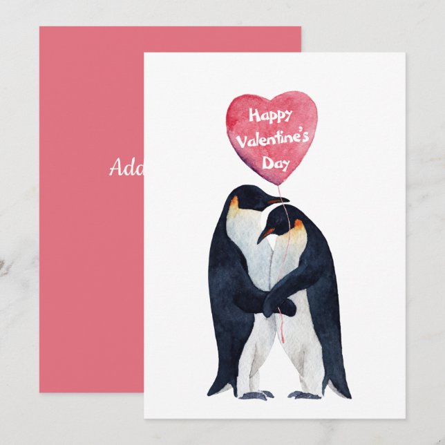 Tarjeta El día de San Valentín de los Pingüinos Emperadore (Anverso / Reverso)