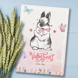 Tarjeta El día de San Valentín de mariposas y conejitos ro