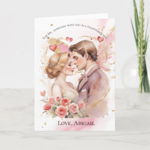 Tarjeta El día de San Valentín de pareja de corazó