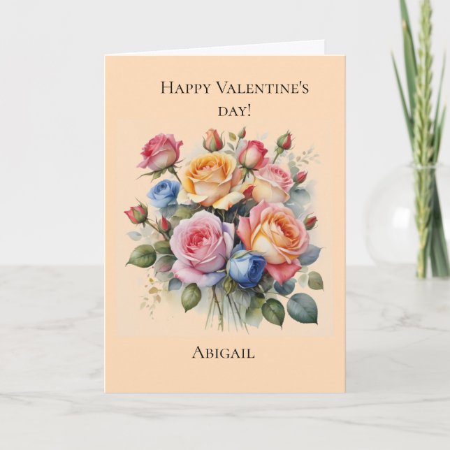Tarjeta El día de San Valentín de ramo de rosa par (Anverso)