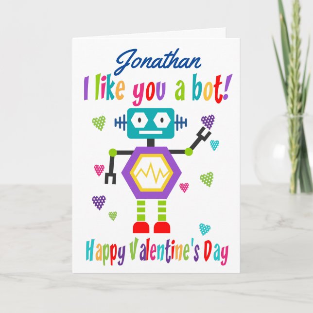 Tarjeta El día de San Valentín de Robot Cute (Anverso)