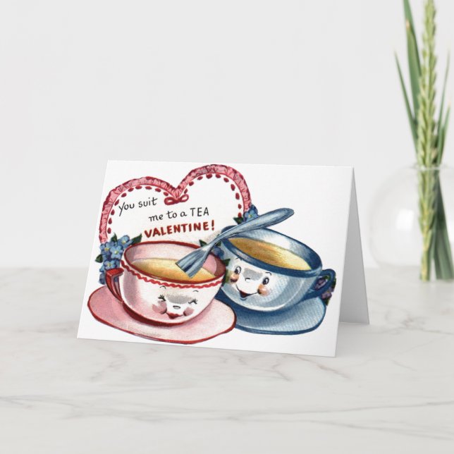 Tarjeta El día de San Valentín de tazas de té de é (Anverso)