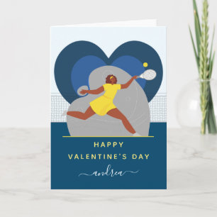 Tarjeta El día de San Valentín de tenis Chica en la corte