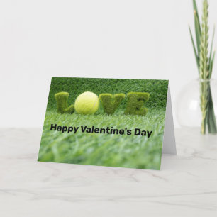 Tarjeta El día de San Valentín de tenis con pelota, raquet