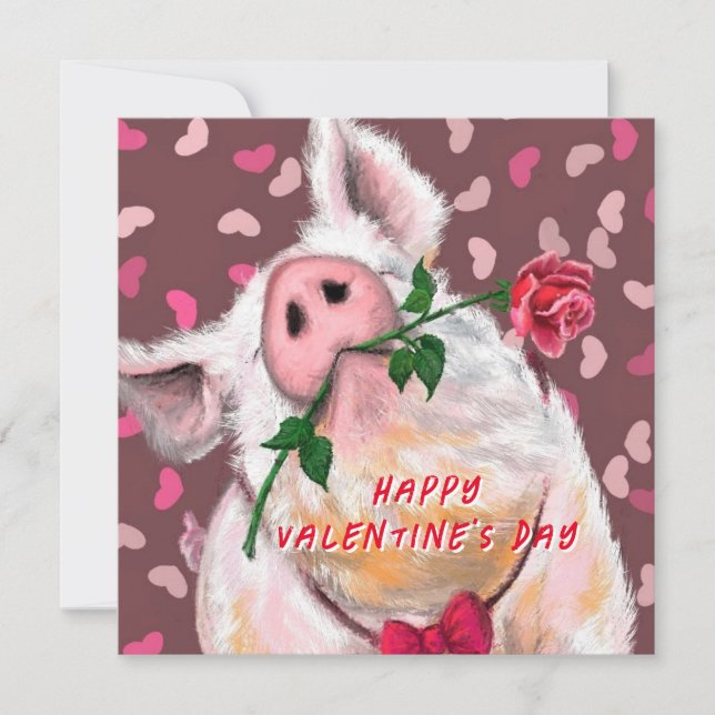 Tarjeta El día de San Valentín divertida con cerdo (Anverso)