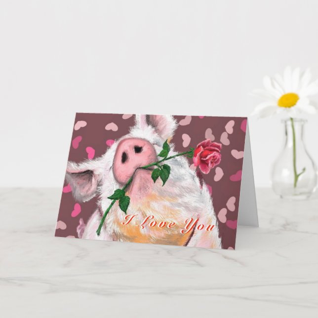 Tarjeta El día de San Valentín divertida con cerdo (Planta pequeña)