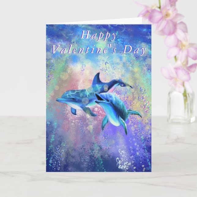 Tarjeta el día de San Valentín Dolphin Pareja Amor (Orquídea)
