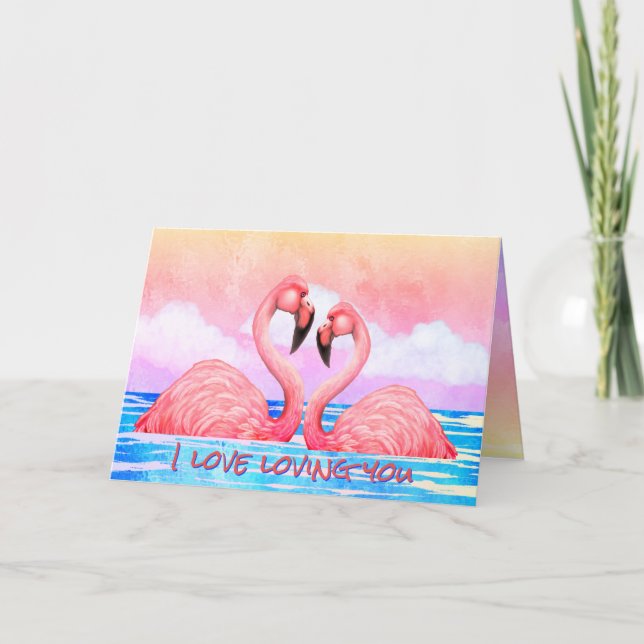 Tarjeta El día de San Valentín Flamingo Lovers (Anverso)