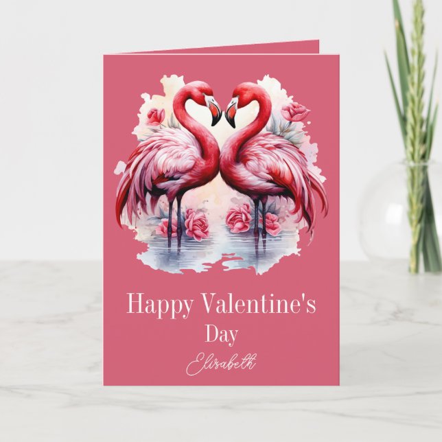 Tarjeta El día de San Valentín Flamingos encantador (Anverso)