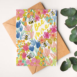 Tarjeta El día de San Valentín floral colorido de Bee Mine
