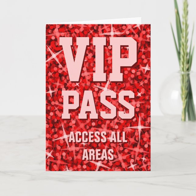 Tarjeta El día de San Valentín Glitz Red 'VIP Pass (Anverso)