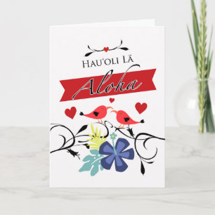 Tarjeta El día de San Valentín hawaiano con aves trópicas 