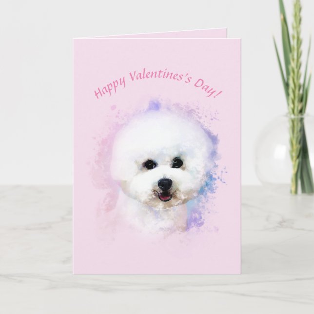 Tarjeta El día de San Valentín ilustrada Bichon Fr (Anverso)