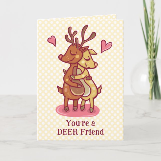 Tarjeta El día de San Valentín lindo amigo de ciervos Pun  (Anverso)