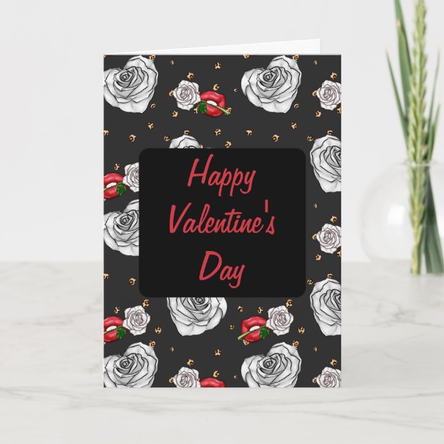 Tarjeta El día de San Valentín negro gótico labios rosa de (Anverso)