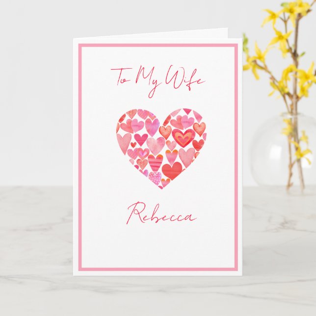 Tarjeta El día de San Valentín Para Esposa De Corazón Rosa (flor amarilla)