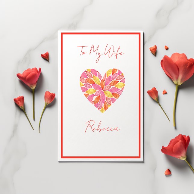Tarjeta El día de San Valentín Para Esposa De Corazón Rosa (To My Wife [Name] Valentine's Day Card)