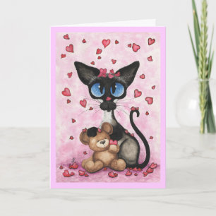 Tarjeta El día de San Valentín para gatos siamesa