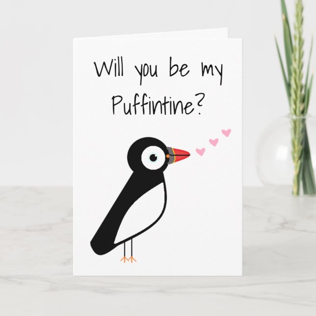 Tarjeta El día de San Valentín puffintina cursi (Anverso)